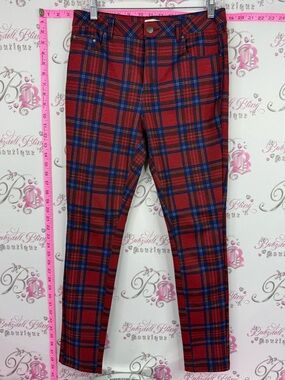 AVEC LES Filles pants plaid red and Blue Plaid Skinny Jeans
